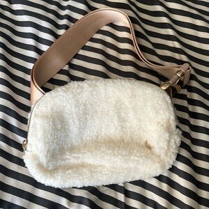 Cute cream fuzzy belt bag